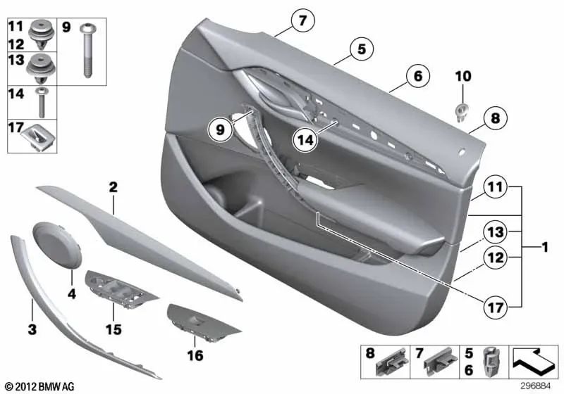 Revestimiento de puerta de cuero delantero izquierdo para BMW E84 (OEM 51417327187). Original BMW