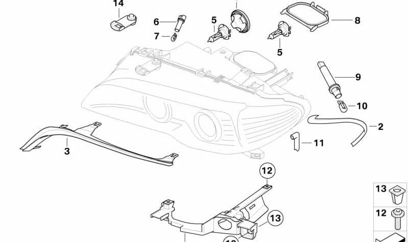 Soporte faro izquierdo para BMW E46 (OEM 63126934747). Original BMW.