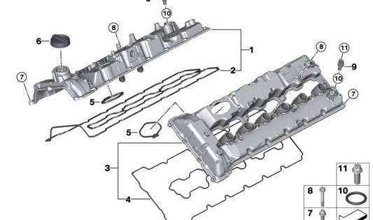 Junta de tapa de balancines OEM 11128621955 para BMW F01, F02, G12. Original BMW.