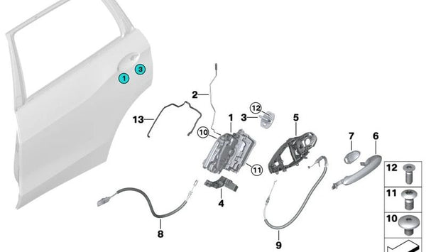 Cable Bowden para maneta exterior de puerta trasera OEM 51227430927 para BMW G05, G18, F95. Original BMW.