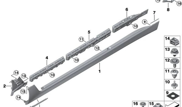 Faldón lateral derecho imprimado OEM 51777485850 para BMW Serie 6 Gran Turismo (G32). Original BMW.