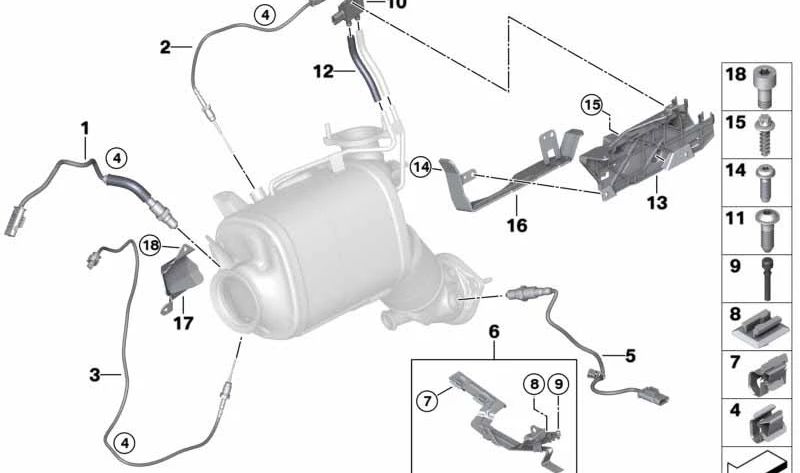 Soporte Sonda Lambda para BMW Serie 1 F20N, F21N, Serie 2 F22, F23, Serie 3 F30, F31, F34, Serie 4 F32, F33, F36, Serie 7 G11, G12, X5 F15 (OEM 13628570736). Original BMW