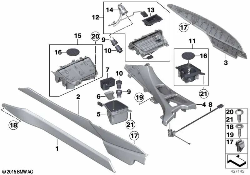 Dekorspange de Cuero para BMW F06, F12, F13 (OEM 51169278762). Original BMW.