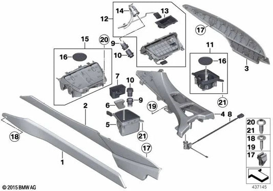 Dekorspange de Cuero para BMW F06, F12, F13 (OEM 51169278762). Original BMW.