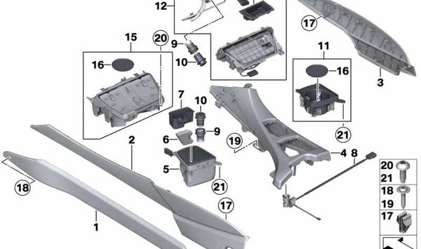 Embellecedor de consola central en cuero (izquierda) OEM 51168052691 para BMW F12, F13. Original BMW.