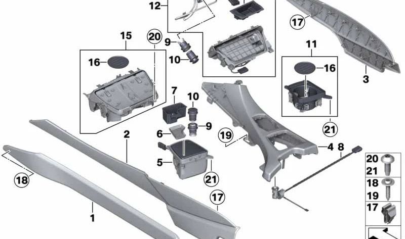 Leather Center Console OEM 51458056595 for BMW F06, F12, F13. Genuine BMW.