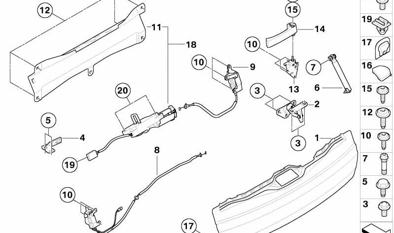 Cierre inferior derecho del portón trasero OEM 51247162147 para BMW E70 (X5). Original BMW.