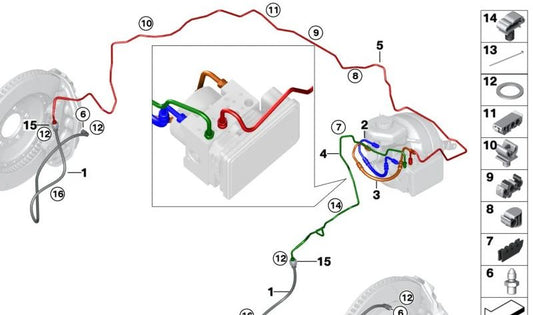 OEM -Bremsschlauchfixierunterstützung 34306792095 für BMW F20, F21, F22, F23, F87, F30, F31, F34, F80, F32, F33, F36, F82, F83. Original BMW.