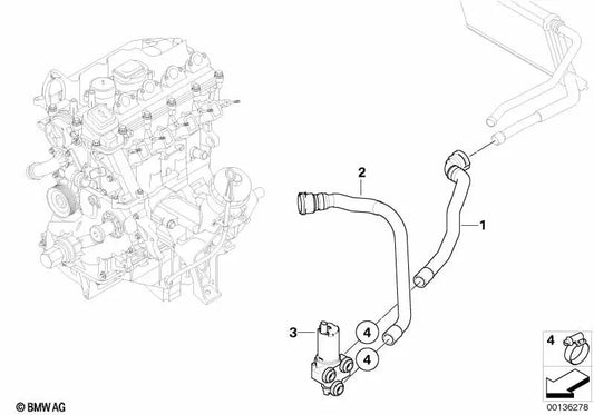 Tubo Bomba de Agua Adicional para BMW E87, E90, E91 (OEM 64216928592). Original BMW.