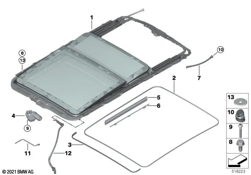 Techo Panorámico para BMW X5 F15 (OEM 54107490097). Original BMW