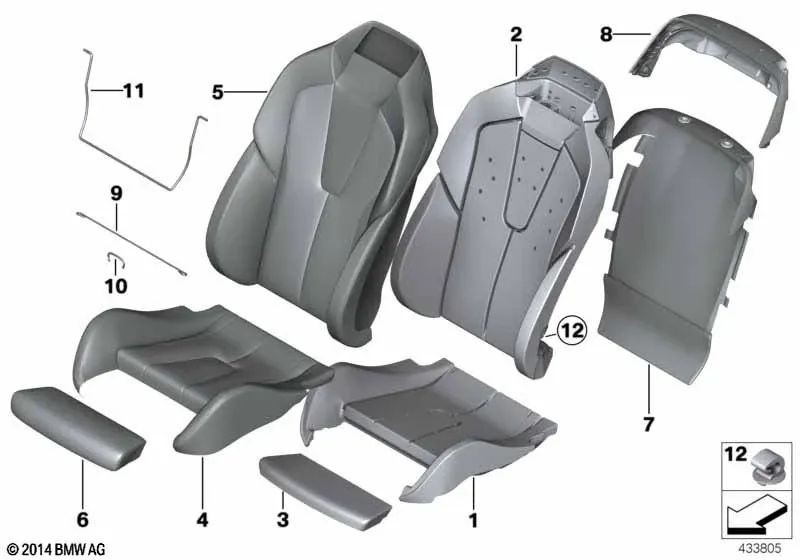 Funda de asiento delantero de cuero para BMW F06, F12, F13, F01N, F02N (OEM 52108053000). Original BMW.