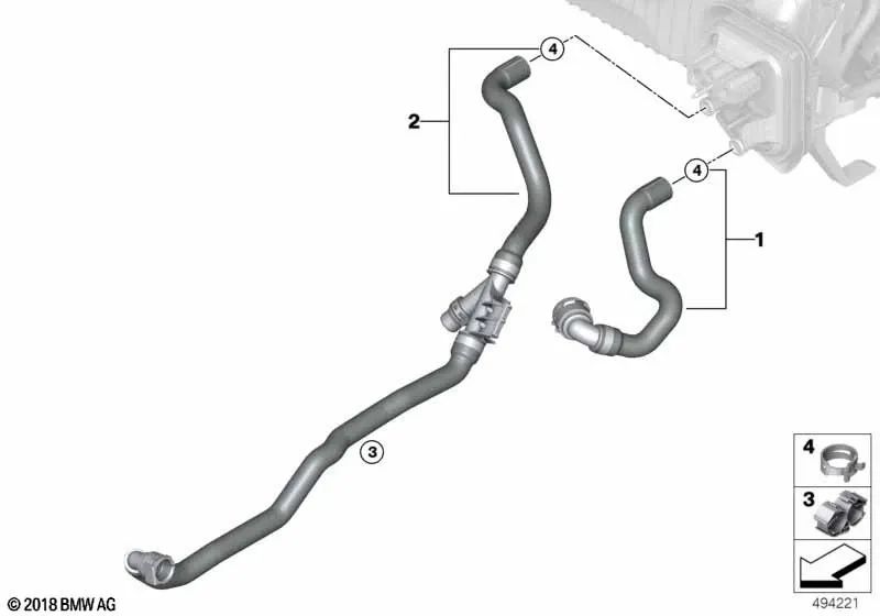 Advance Coolant Hose for BMW 2 Series G42, 3 Series G20, G20N, G21, G21N, G28, G28N, 4 Series G22, G23, G26 (OEM 64219398952). Original BMW.