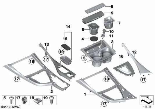 Compartimento de armazenamento Console frontal central para BMW F20, F21, F22 (OEM 5116927891). BMW original.