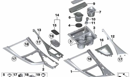 Embellecedor de Consola Central Hexágono de Aluminio para BMW Serie 1 F20, F21 Serie 2 F22 (OEM 51168054937). Original BMW