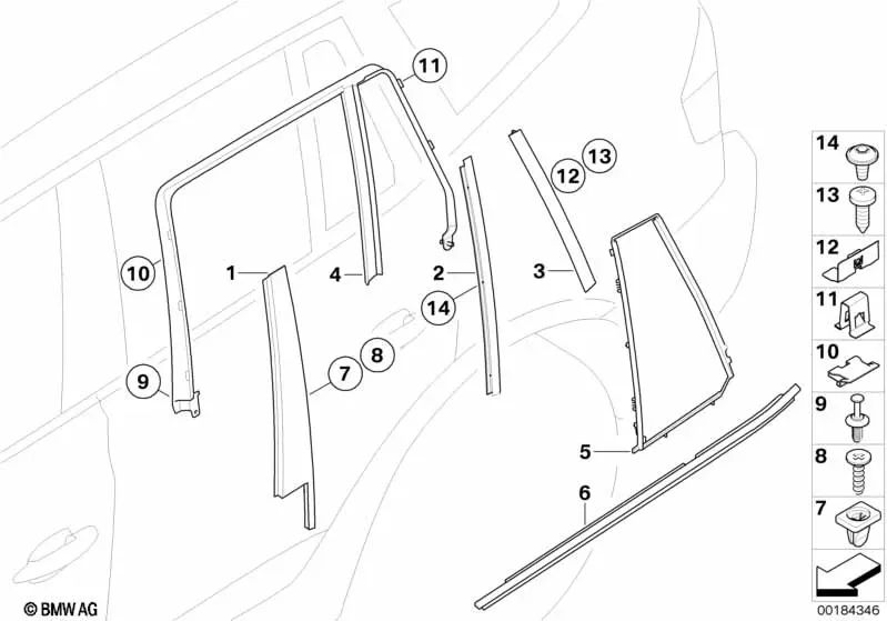 Tapa del pilar C puerta trasera derecha para BMW E83, E83N (OEM 51353427668). Original BMW.