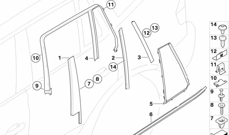 Cubre Guía de Ventana Izquierda para BMW X3 E83, E83N (OEM 51353427669). Original BMW.