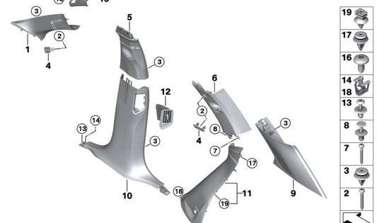 Rechte C-Säulenverkleidung für BMW X5 F95, G05 (OEM 51435A0D9D4). Original BMW