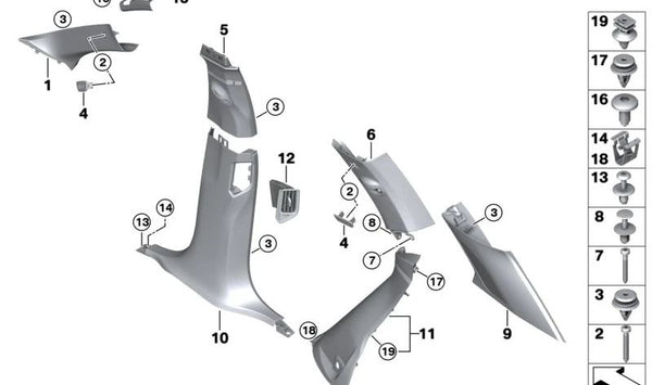 Revestimiento C-Pilar derecho para BMW X5 F95, G05 (OEM 51435A0D9D4). Original BMW