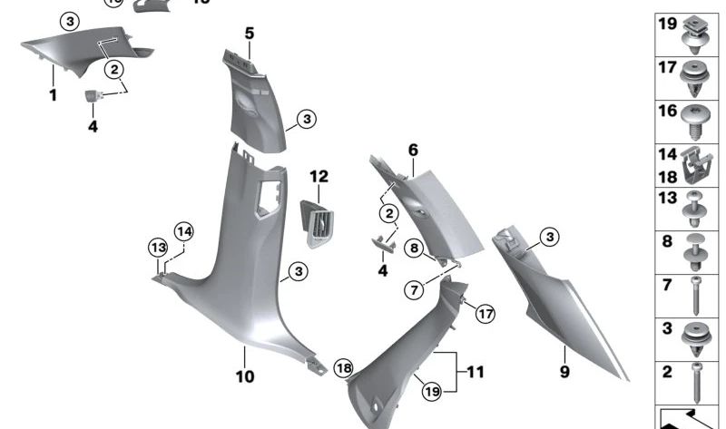 Lower Right C-Pillar Cover for BMW X5 G05 (OEM 51437485832). Original BMW