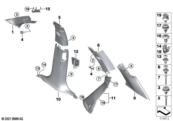 Cubierta para el pilar C izquierda para BMW X5 F95, G05 (OEM 51435A0D9D3). Original BMW