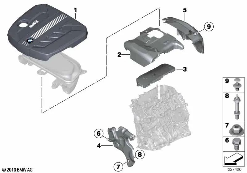 Cubierta Acústica para BMW Serie 5 F10, F11 (OEM 11147802847). Original BMW.