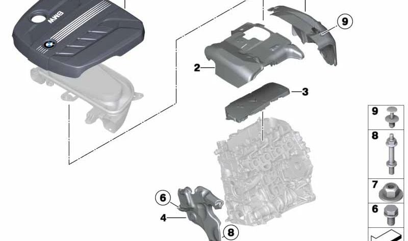 Cubierta acústica OEM 11148510475 para BMW F07, F10, F11. Original BMW.