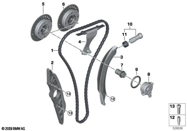 Guía tensora de la cadena para BMW Serie 1 F40, F52; Serie 2 F44, F45N, F46, F46N; Serie 3 G20, G20N, G21, G21N, G28; Serie 4 G22, G23, G26; Serie 5 G30, G30N, G31, G31N, G38N; Serie 6 G32, G32N; Serie 7 G11N, G12N; Serie 8 G14, G15, G16; X1 F48, F48N, F4