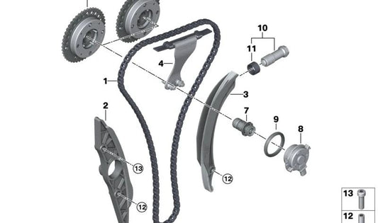 Guía de cadena de distribución OEM 11318053401 para BMW G87, G20, G21, G80, G81, G26, G82, G83, F97, F98. Original BMW.