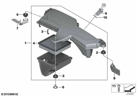 Amortiguador de ruido de admisión para BMW Serie 1 F20, F21, Serie 2 F22, Serie 3 F30, F31, F34, Serie 4 F32, F33, F36 (OEM 13718507313). Original BMW