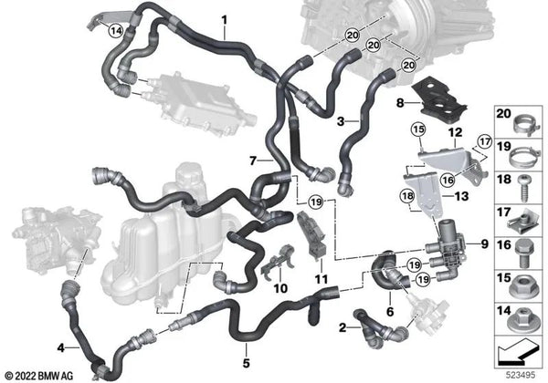 Manguera de refrigerante para BMW Serie 2 U06, X1 U11 (OEM 64218841816). Original BMW