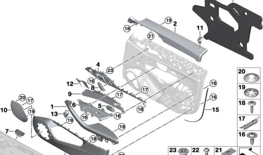 Bolsillo de puerta delantero izquierdo OEM 51415A46BF7 para BMW G26 (Serie 4 Gran Coupé). Original BMW.