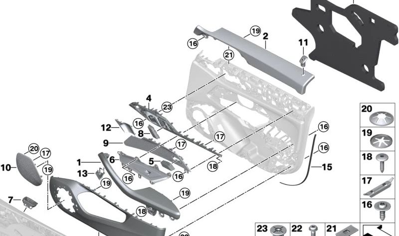 Clip de fijación OEM 07147054461 para BMW F40, F44, F06, F12, F13, F91, F92, F93, G14, G15, G16, F25, F15, E71, E72. Original BMW.