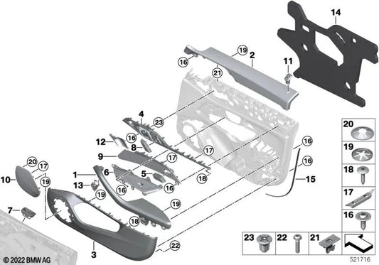 Rejilla de altavoz de tonos medios derecha para BMW G26 (OEM 51415A47482). Original BMW