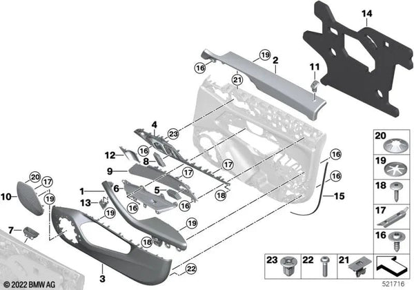 Reposabrazos puerta delantera izquierda para BMW Serie 4 G26 (OEM 51415A46BB3). Original BMW