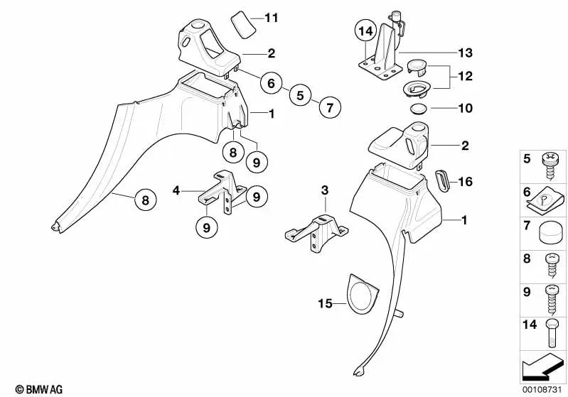 Fissaggio posteriore in basso a sinistra per BMW E46, E70, E80 (OEM 51438410981). BMW originale.