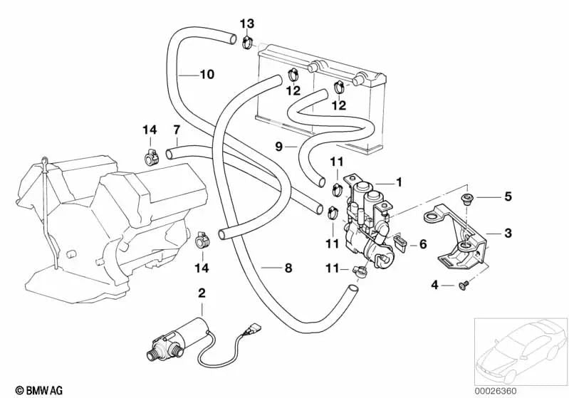 Manguera válvula de agua-radiador derecha para BMW Serie 7 E38 (OEM 64218391121). Original BMW.