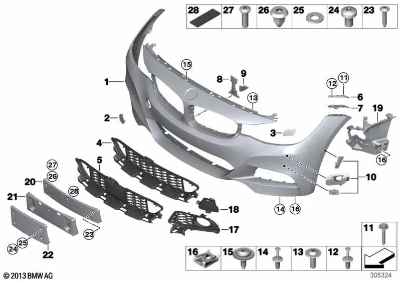 Linke grundierte Sprühdüsenabdeckung für BMW 3er F34, F34N (OEM 51118062251). Original BMW.