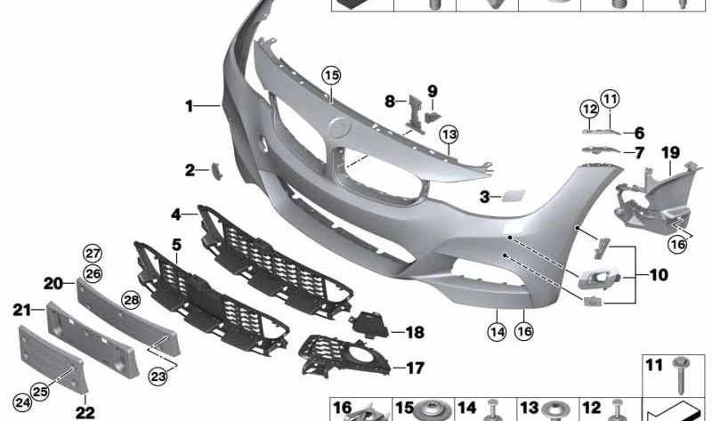 Inserto de entrada de aire central para BMW Serie 3 F34, F34N (OEM 51118057188). Original BMW