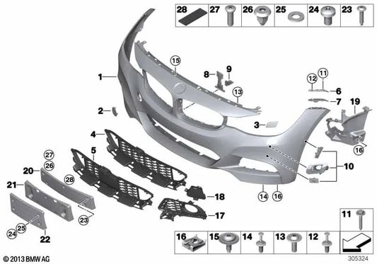 Front Primed Bumper Trim for BMW 3 Series F34, F34N (OEM 51118061638). Original BMW.