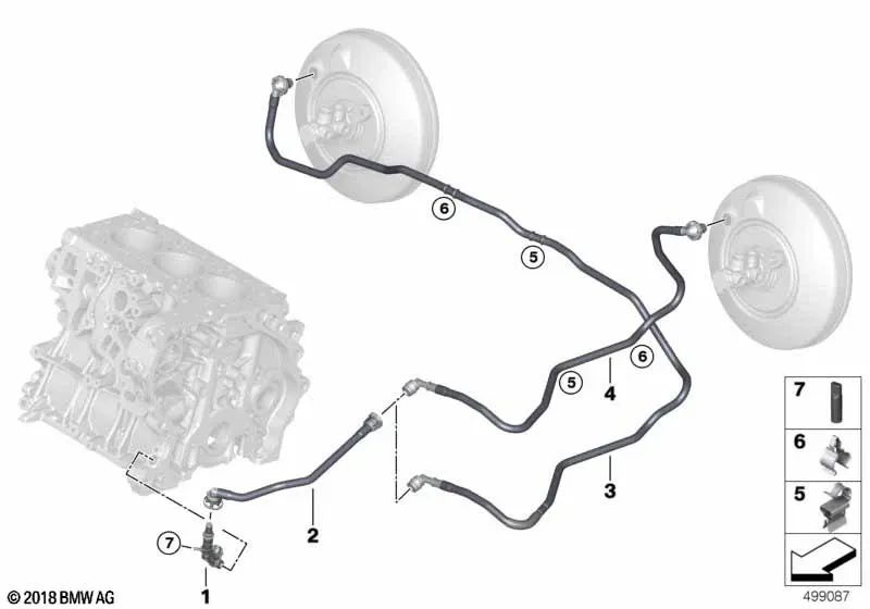 Tubería de vacío para BMW Serie 1 F40, Serie 2 F44, F45, F46, X1 F48, X2 F39. (OEM 11665A01FC4). Original BMW.