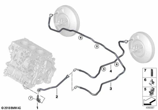 Tubería de vacío para BMW Serie 1 F40, Serie 2 F44, F45, F46, X1 F48, X2 F39. (OEM 11665A01FC4). Original BMW.