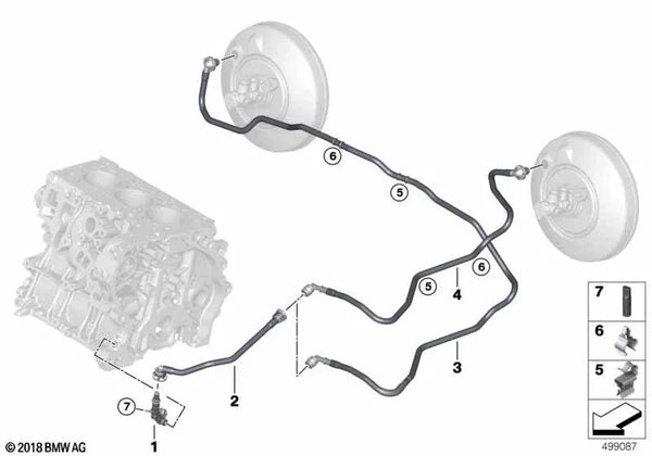 Tubo de vacío para BMW F20N, F21N, F40, F52, F44, F45, F46, F48, F49 (OEM 11665A01FC3). Original BMW