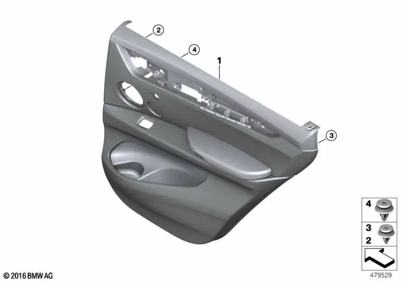 Revestimiento de puerta de cuero trasero derecho para BMW X6 F16 (OEM 51427415406). Original BMW