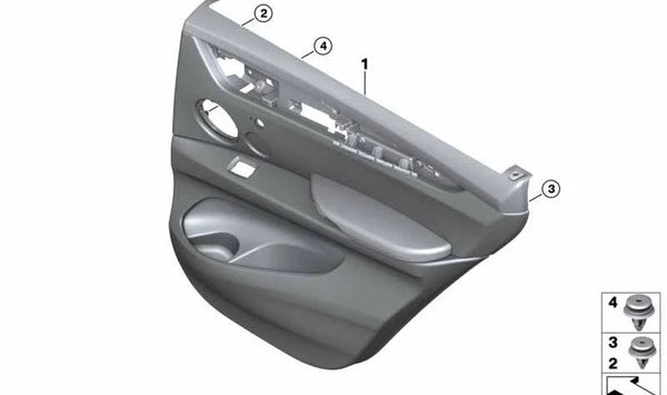 Revestimiento de puerta de cuero trasero izquierdo para BMW X6 F16 (OEM 51427415427). Original BMW