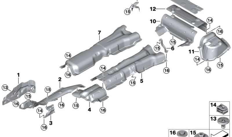 Isolamento termico per silenziatore anteriore OEM 51489449821 per BMW G60, G61, G68, G70. BMW originale.