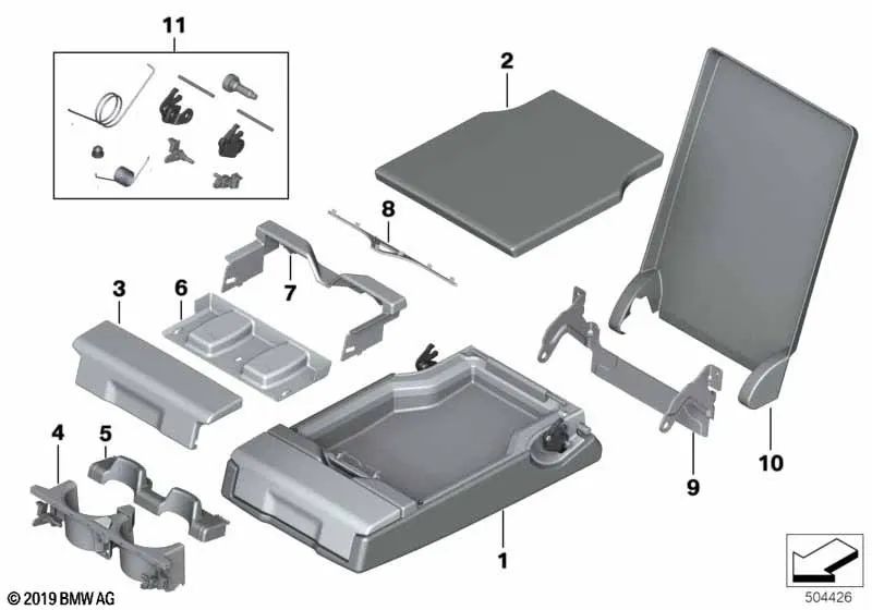 Cubierta reposabrazos de cuero trasero central para BMW F10, F11, F18, F06 (OEM 52207278025). Original BMW