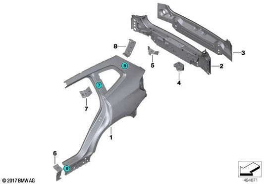 Placa de refuerzo pilar D izquierda para BMW X4 F98, G02 (OEM 41007494169). Original BMW