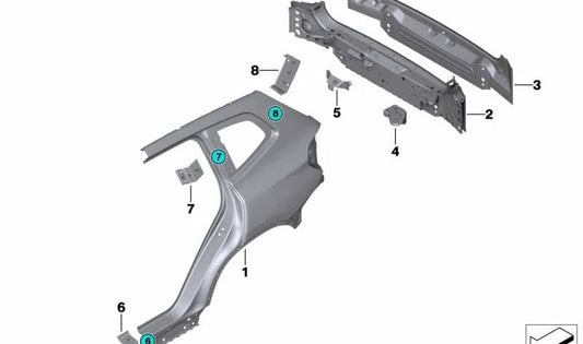 C-pillar reinforcement plate left for BMW X4 F98, G02 (OEM 41007494555). Original BMW