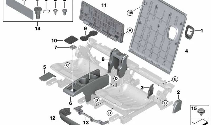 Juego de piezas pequeñas para BMW F46, F46N (OEM 52307382080). Original BMW