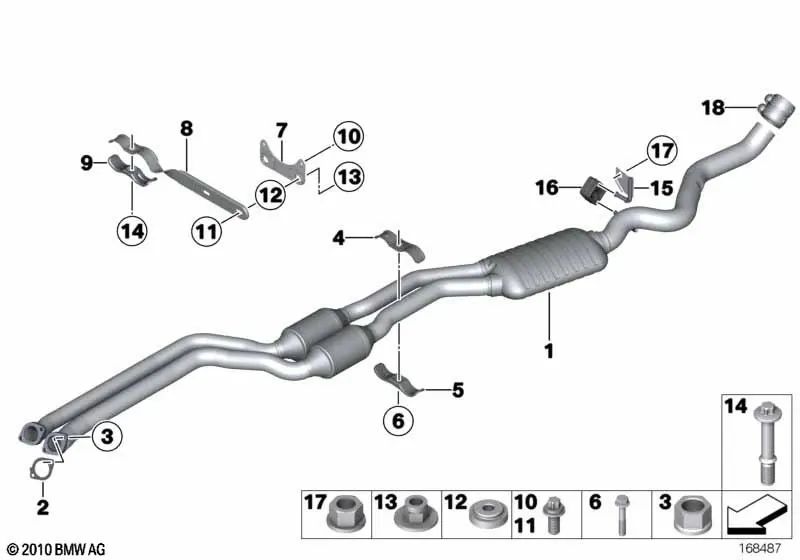 Upper clamp for BMW 1 Series E81, E82, E87, E87N, E88 (OEM 18207551218). Original BMW.